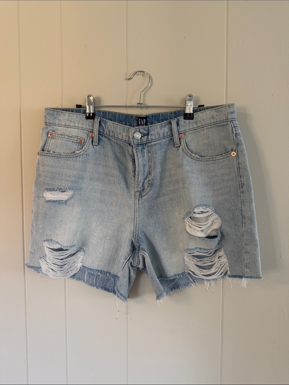 GAP Light Blue Ripped Denim Shorts